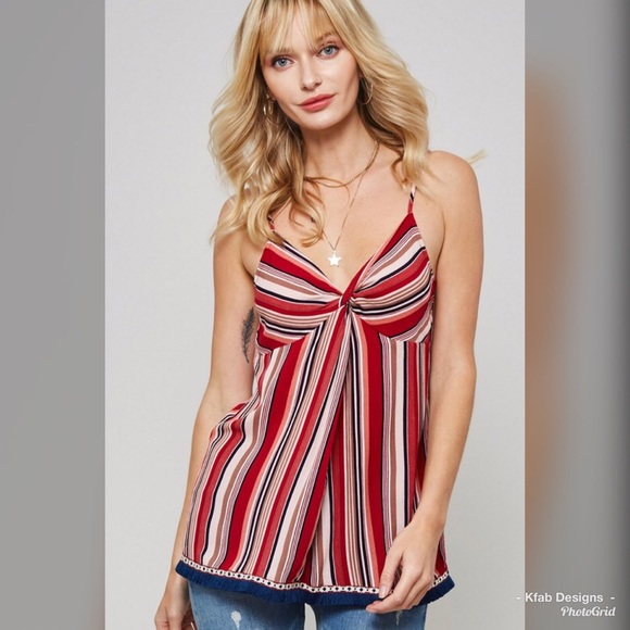 ❤️LAST 1! Striped Front Knot Fringe Hem Cami! - Picture 4 of 6